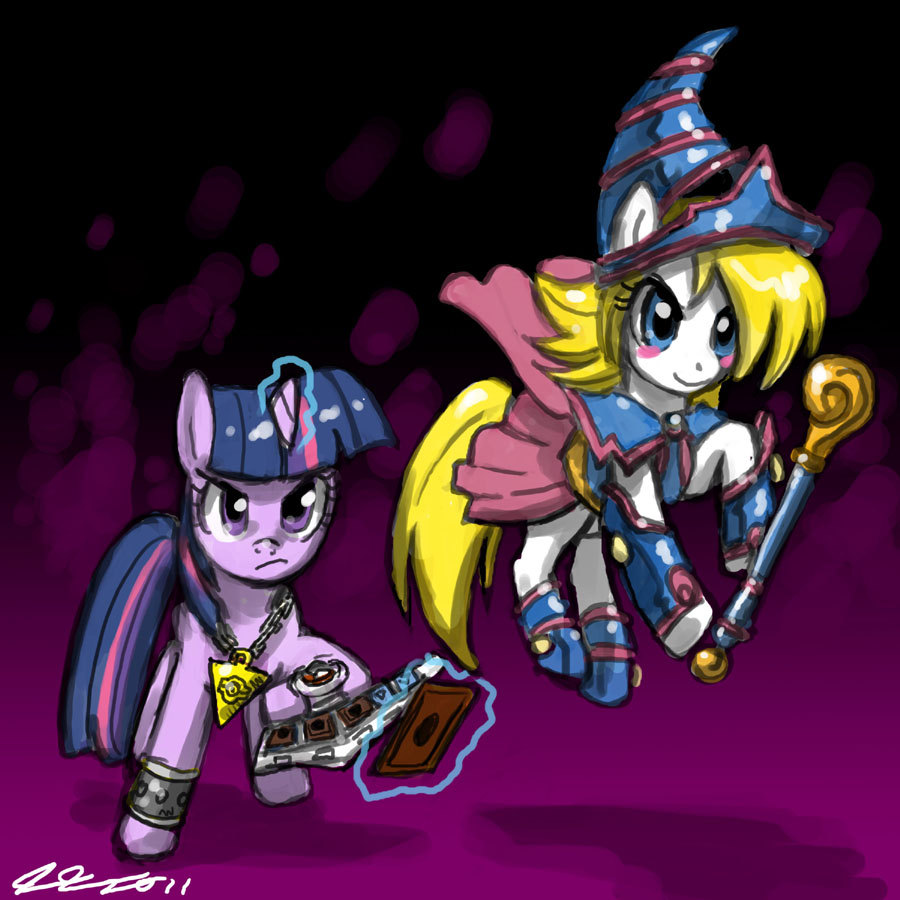 blue_eyes bracelet card clothed clothing crossover dark_magician_girl dress equine female feral friendship_is_magic hair hat horn horse jewelry john_joseco long_hair magic_user mammal my_little_pony pointy_hat polearm ponification pony purple_eyes short_hair staff twilight_sparkle_(mlp) two_tone_hair unicorn yu-gi-oh yu_gi_oh