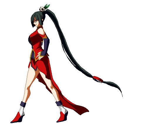 animated_gif blazblue bouncing_breasts litchi_faye_ling solo sprite very_long_hair walking