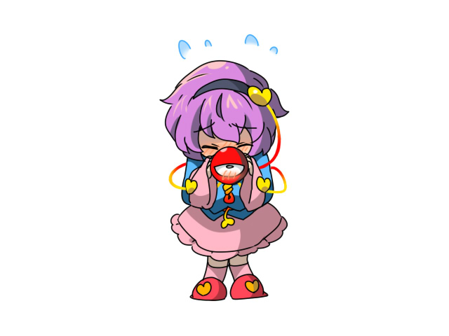 bad_id bad_pixiv_id blush chibi closed_eyes covering_mouth eromame hairband heart holding komeiji_satori pink_hair pink_skirt shirt skirt solo third_eye touhou