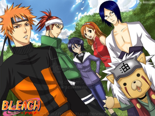 abarai_renji bleach crossover inoue_orihime ishida_uryuu kon kuchiki_rukia kurosaki_ichigo naruto