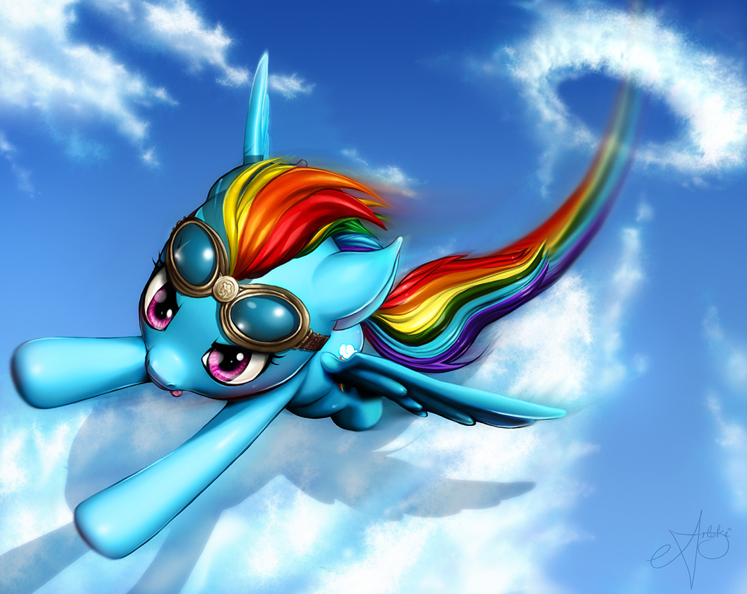 awesome blue_fur cloud clouds e_ailaki epic equine eyewear female feral friendship_is_magic fur goggles horse mammal my_little_pony pegasus pony rainbow rainbow_dash_(mlp) solo tongue wings