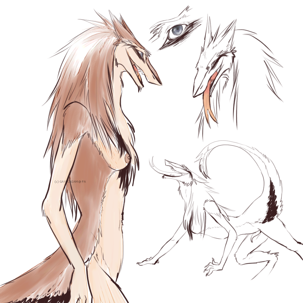 breasts female gayscream nipples plain_background prehensile_clitoral_hood sergal tail tongue white_background