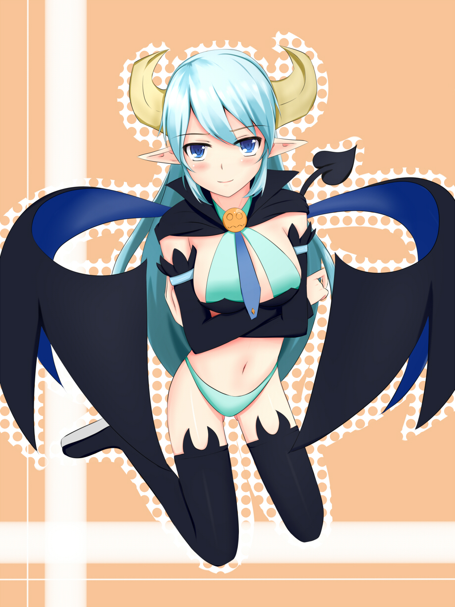 blush breasts cleavage demon_girl disgaea gofukiimo_(psempsemn) highres horns monster_girl smile succubus tail wings