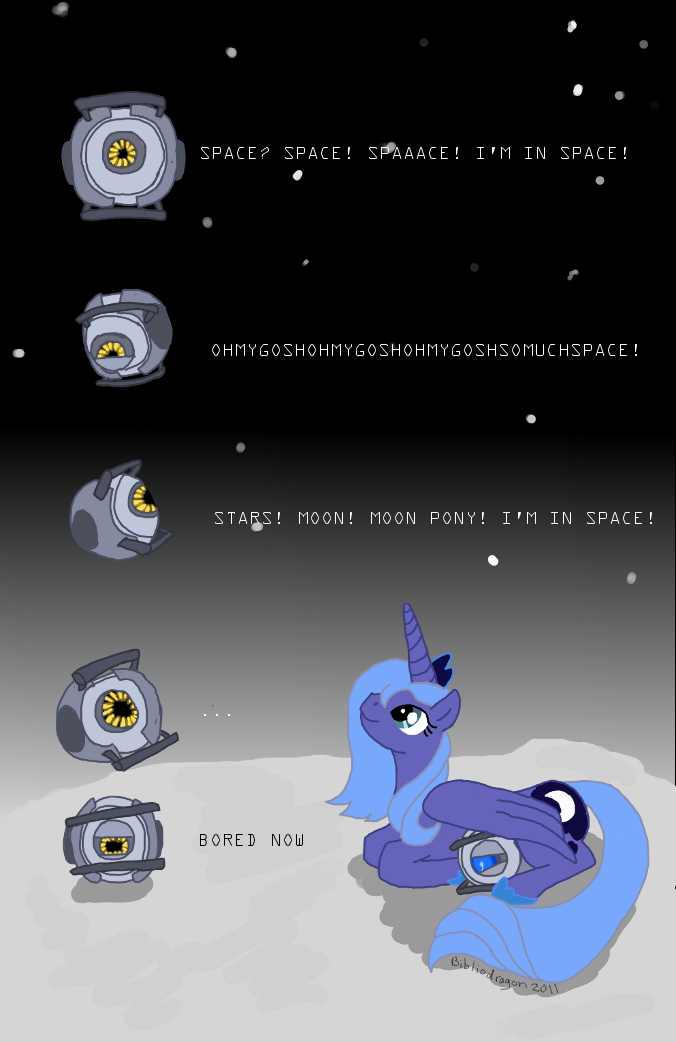 crossover cutie_mark equine female feral friendship_is_magic horn mammal moon my_little_pony portal_(series) princess_luna_(mlp) space space_core valve wheatley winged_unicorn wings