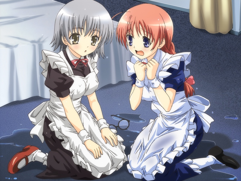 game_cg gray_hair maid red_hair short_hair tagme