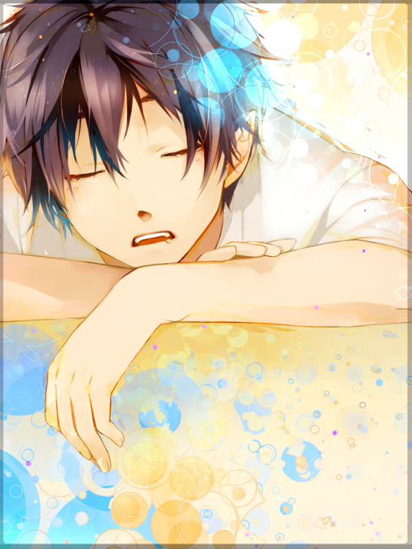 ao_no_exorcist bad_id bad_pixiv_id black_hair closed_eyes drooling face male_focus matsunaka_hiro okumura_rin open_mouth pointy_ears sleeping solo