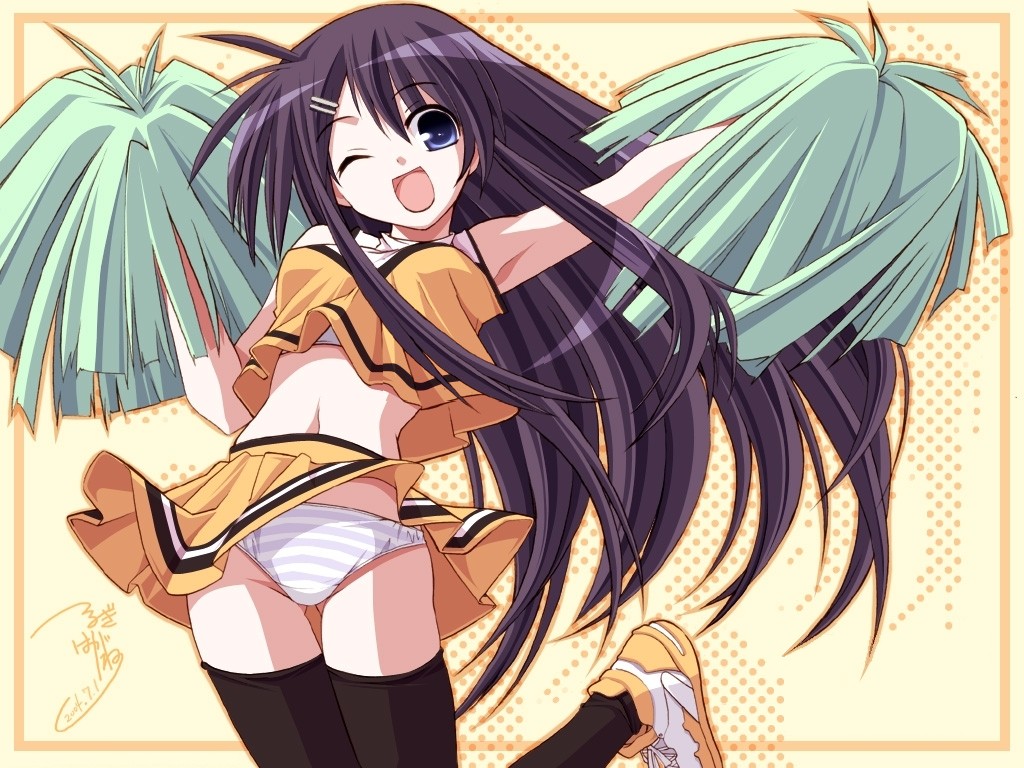 cheerleader hairclip hairpin knee_socks pantsu tsurugi_hagane wallpaper wink