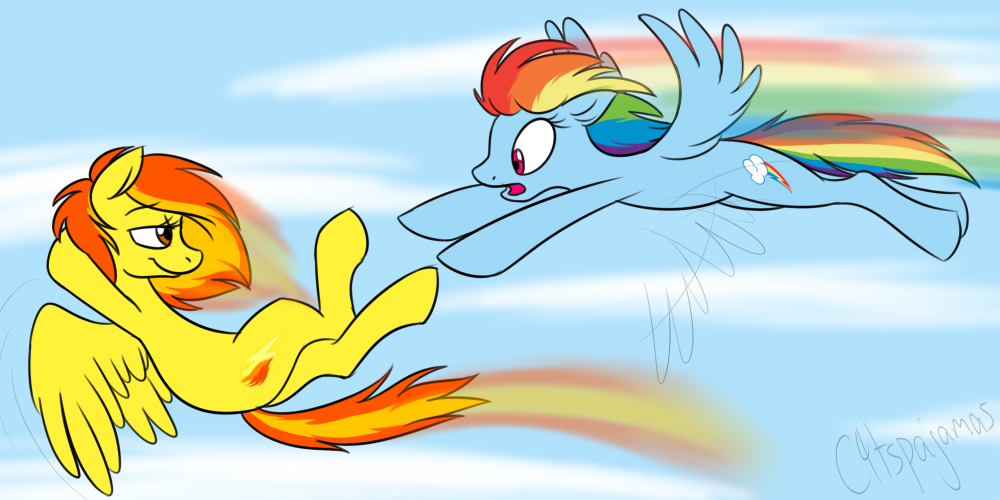 c4tspajamas confident couple cutie_mark equine female feral flying friendship_is_magic fur horse mammal my_little_pony pegasus pony racing rainbow_dash_(mlp) spitfire_(mlp) sultry wings wonderbolts_(mlp)