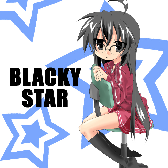 ahoge black_hair glasses izumi_konata kurokona long_hair lucky_star mole