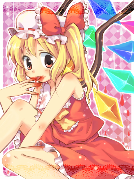 bad_id bad_pixiv_id blonde_hair flandre_scarlet oimo red_eyes side_ponytail solo touhou wings