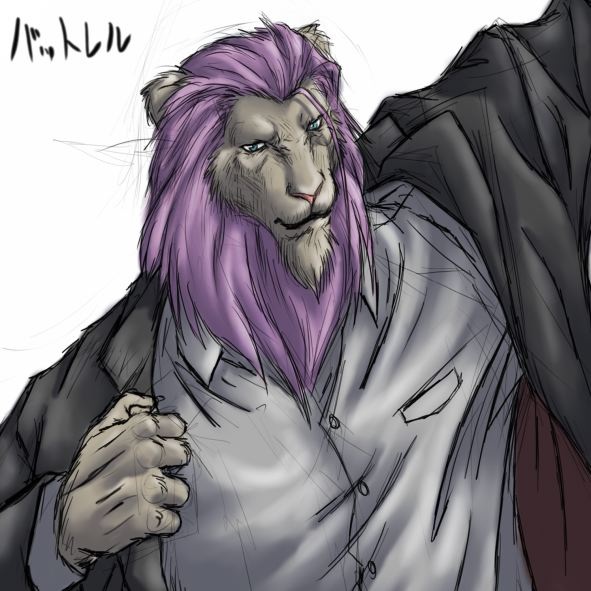 bomb_(artist) clothing feline hair lion male mammal mane purple_hair solo