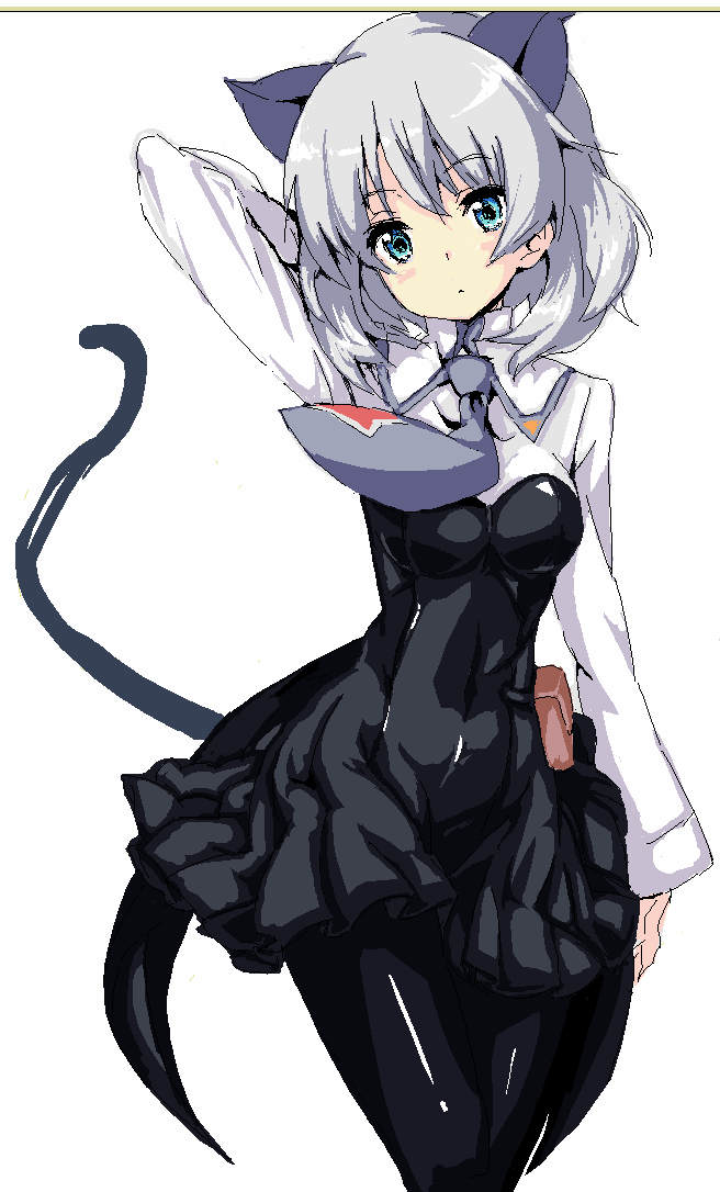 animal_ears blue_eyes cat_ears necktie pantyhose sanya_v_litvyak short_hair silver_hair solo strike_witches world_witches_series zizi_(zz22)