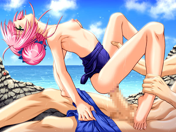 censored girl_on_top nipples penis pink_hair pussy_juice sex small_breasts yoshino_keiko
