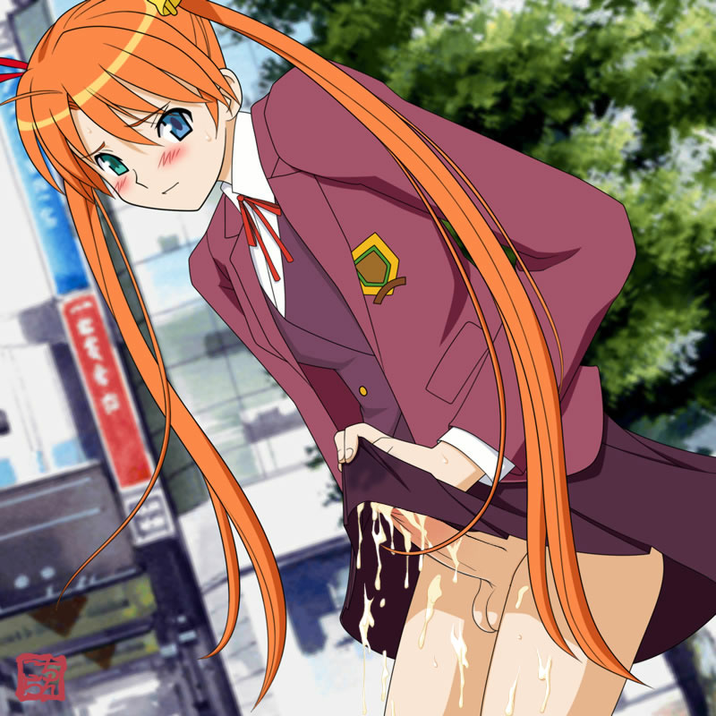 cum_in_pants futanari kagurazaka_asuna mahou_sensei_negima! redhead school_uniform