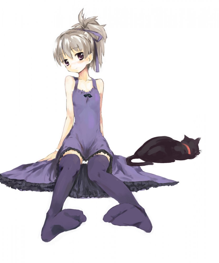 black_cat cat darker_than_black dress feet mao_(darker_than_black) panties pantyshot silver_hair solo thighhighs u_(the_unko) underwear white_hair yin