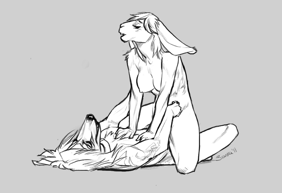 anthro bianka breasts canine cowgirl_position duo eyes_closed female greyscale lagomorph lying male mammal monochrome nude on_back on_top rabbit secret secret_(character) sex spread_legs spreading straddle straddling straight wolf