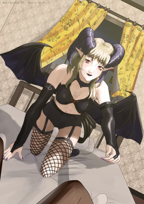 demon_girl garter_belt horns stockings succubus tagme wings