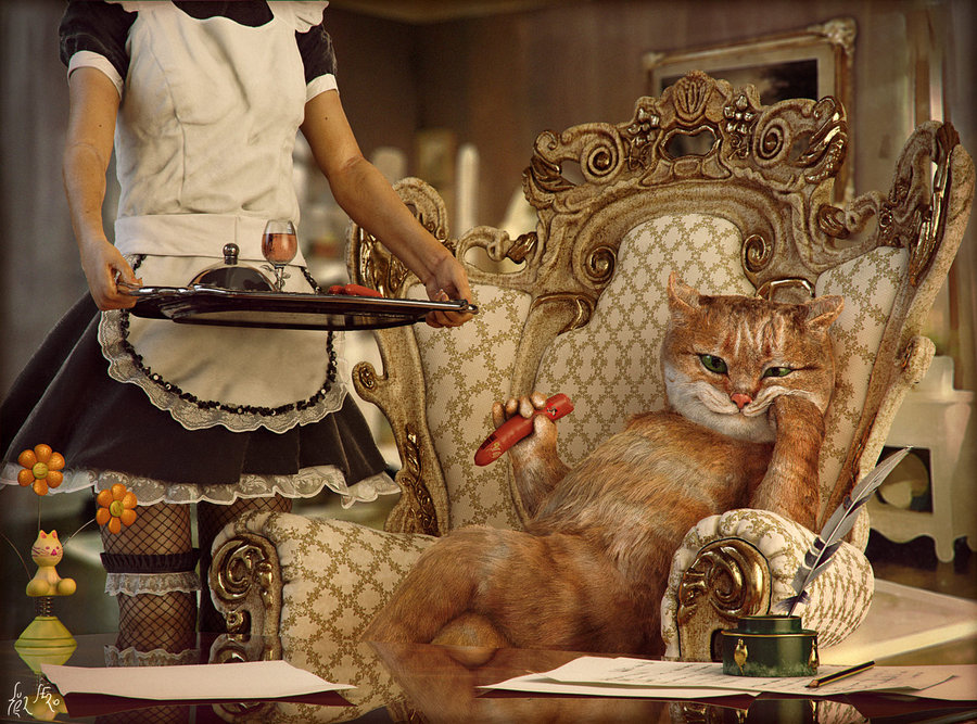 cigar feline human maid maid_uniform mammal pose realistic sausage servant unknown_artist