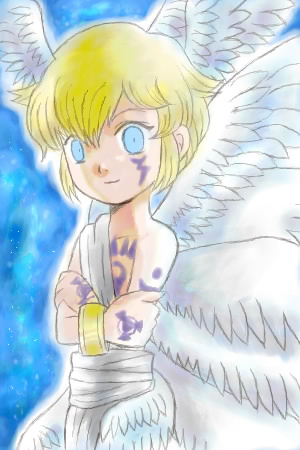 angel blonde_hair blue_eyes digimon digimon_frontier lowres lucemon no_humans wings