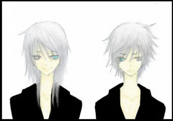 2boys brothers different_eyes heterochromia multiple_boys open_clothes open_shirt shirt siblings silver_hair twins