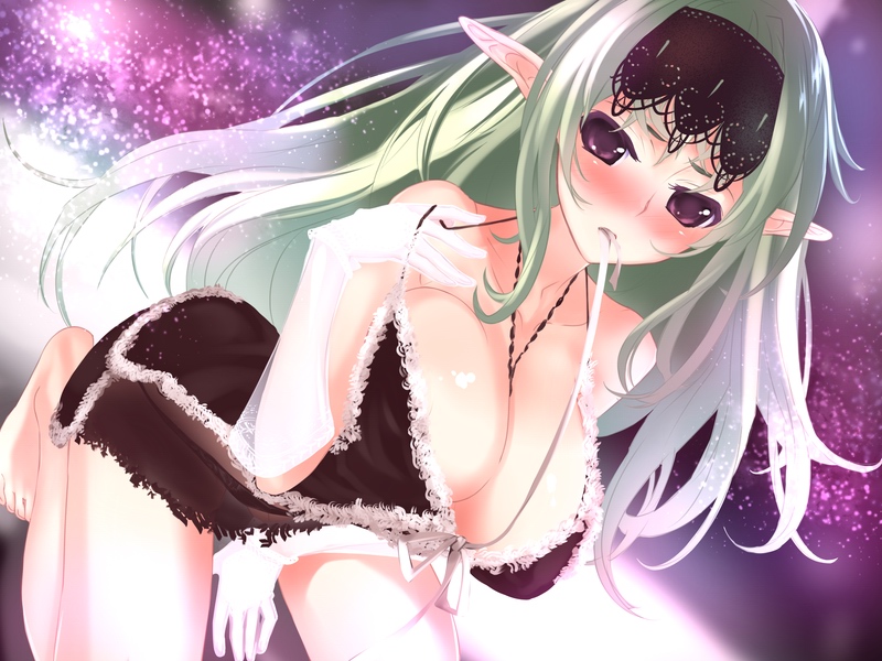 breasts game_cg kneeling large_breasts lingerie oppai pointed_ears tagme