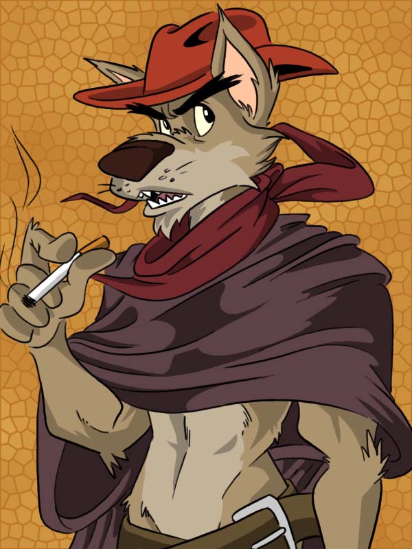 anthro bandanna canine cartoon cigar cowboy folgers hat male mammal pose smoking solo western wolf