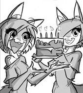 cake cute female grin happy jolly_jack rodent scarlet sequential_art squirrel violet_(sequential_art)