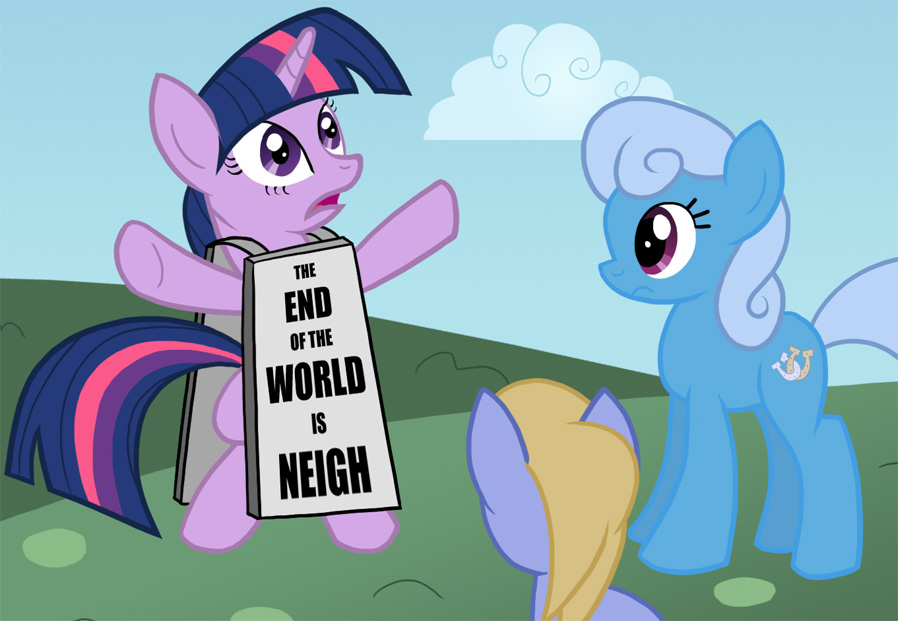 crazy doomsayer end_of_the_world equine female feral friendship_is_magic he_comes horn horse humor insane linky_(mlp) mammal my_little_pony pony pun rapture sandwich_board sign twilight_sparkle_(mlp) unicorn unknown_artist unknown_pony