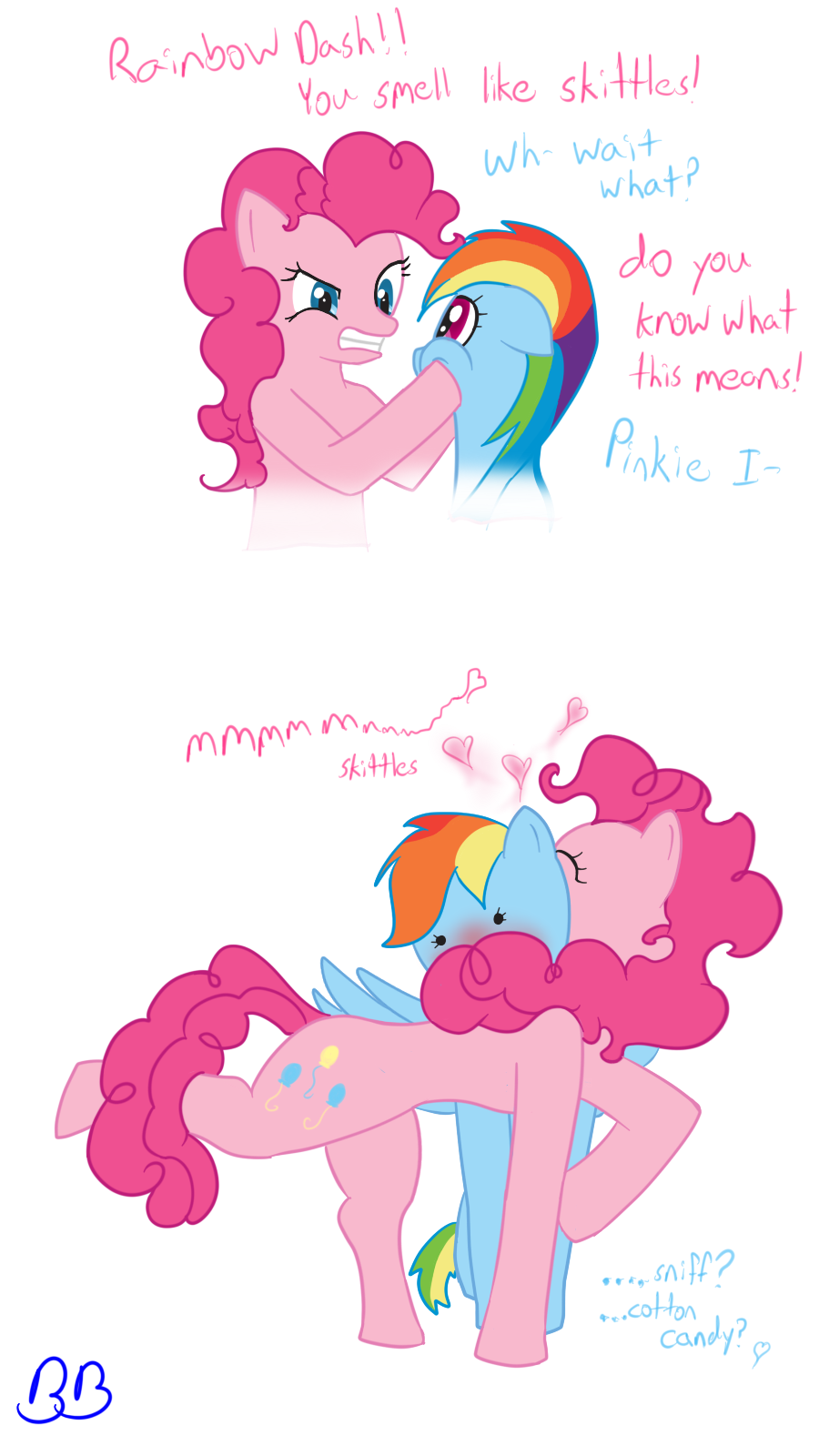 bb blue_eyes blush cute cutie_mark equine female feral friendship_is_magic fur hair horse lesbian mammal multi-colored_hair my_little_pony pegasus pink_eyes pink_fur pink_hair pinkie_pie_(mlp) pony rainbow_dash_(mlp) rainbow_hair unknown_artist wing_boner wings