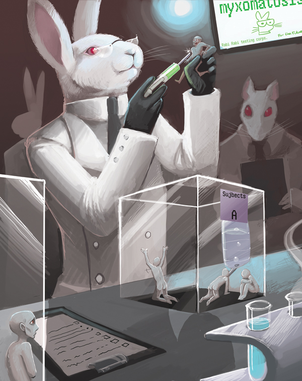 for_science for_science! fur human injection irony lab_coat laboratory lagomorph mammal mouse nude owlgem playboy rabbit rat red_eyes rodent role_reversal science scientist syringe test_tube testing what what_has_science_done white_fur