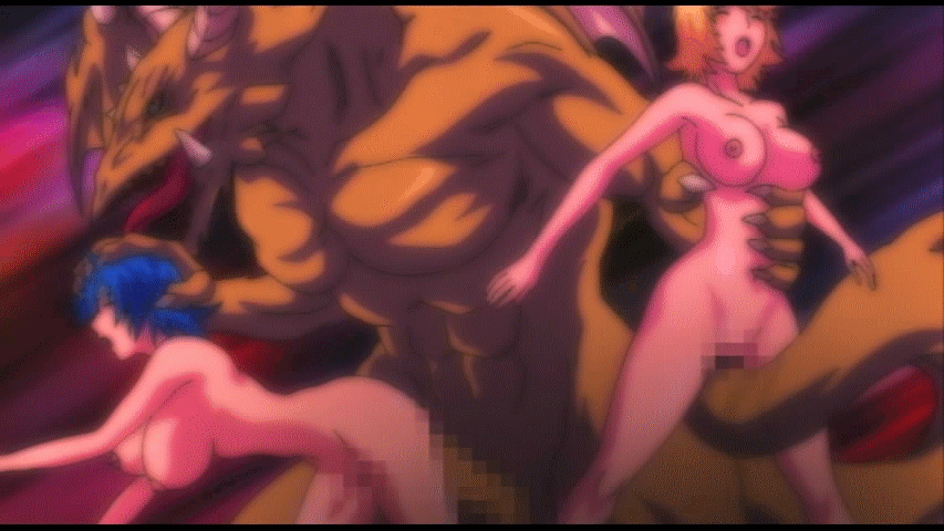 animated animated_gif anthropomorphic bestiality blonde_hair blue_hair censored dragon female gif group_sex human male monster princess_knight_catue rape sex straight tailsex threesome vaginal vaginal_penetration