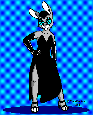 black black_clothing black_hair classic classy clothed clothing cute dress eyewear female glasses gloves hair high_heels lagomorph looking_at_viewer mammal outfit rabbit solo standing timothy_fay vintage