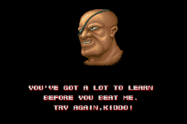 80's 80's 80s bald cap capcom eye_patch eyepatch game male old_school oldschool portrait quote sagat screenshot small_ears smile street_fighter street_fighter_1
