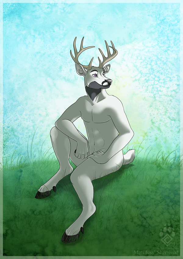 antlers cervine deer fur hooves horn horns idess male mammal nude outside solo white white_fur
