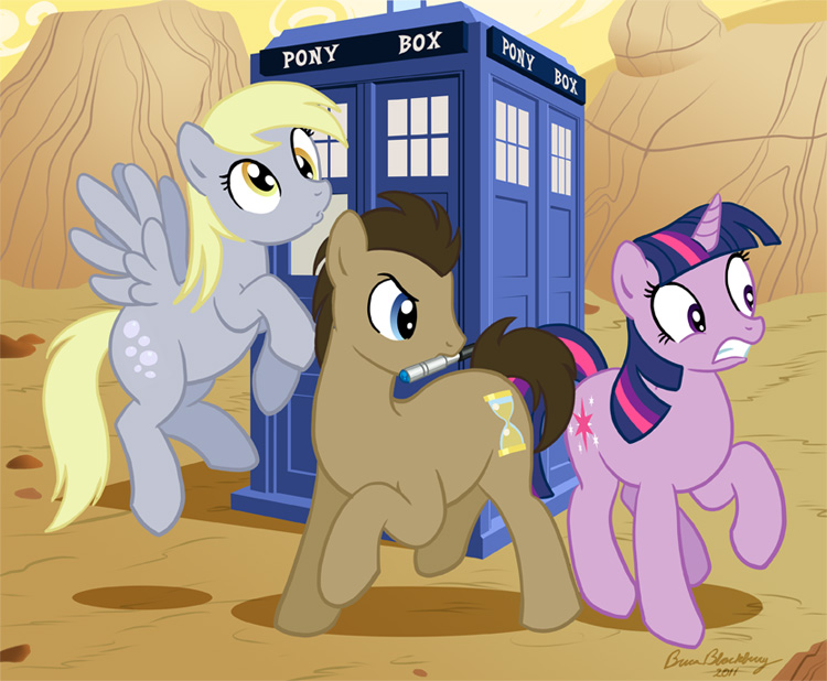 buea_blockberry cutie_mark derpy_hooves_(mlp) doctor_who doctor_whoof_(mlp) doctor_whooves_(mlp) equine female feral friendship_is_magic group horn horse male mammal my_little_pony pegasus phone_booth pony sonic_screwdriver tardis twilight_sparkle_(mlp) unicorn wings