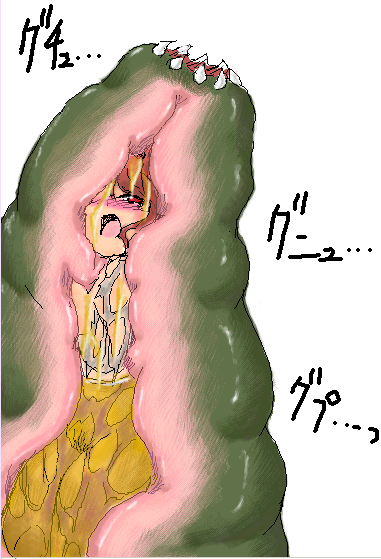 1girl artist_request blush camel_(dansen) character_request digestion dissolving_clothes female girl monster open_mouth red_eyes red_hair slime vore worm worms