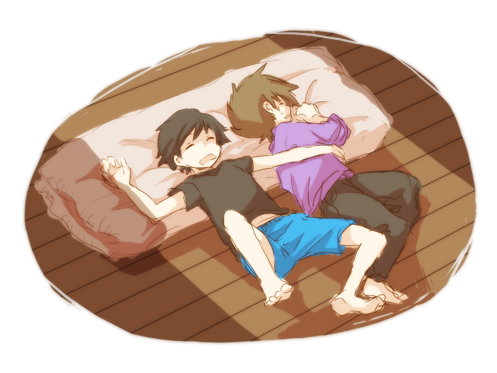 2boys child horizontal multiple_boys ookido_shigeru pokemon pokemon_(anime) satoshi_(pokemon) sleeping