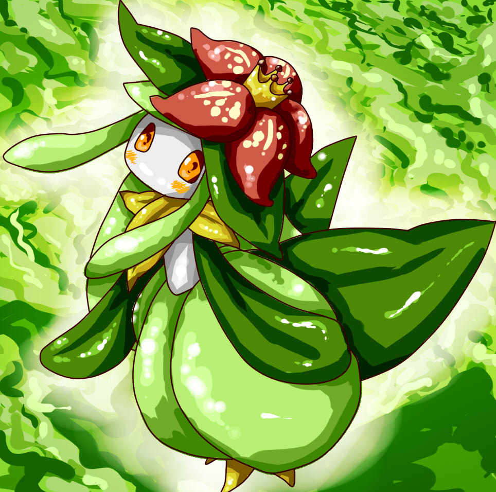 crown flower lilligant nintendo orange_eyes pokemon
