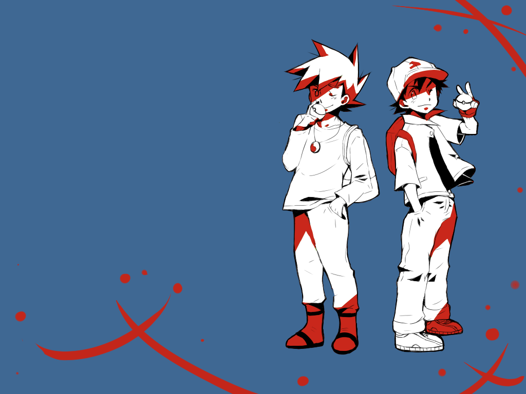 2boys child multiple_boys ookido_shigeru poke_ball pokeball pokeballs pokemon satoshi_(pokemon) smile standing