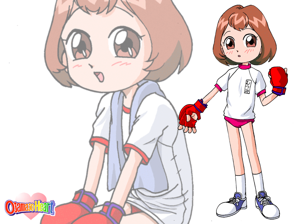 brown_hair female gloves gym_uniform kudo_mutsumi ojamajo_doremi school_uniform solo standing student uniform white_background