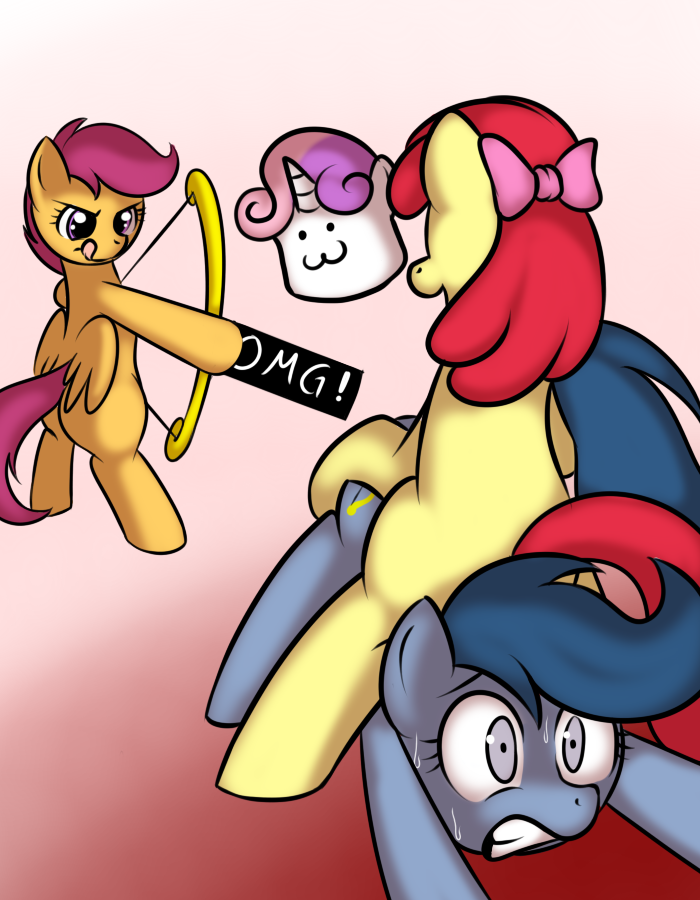 :3 apple_bloom_(mlp) applebloom_(mlp) archer archer_(mlp) ass_up assisted_rape blue_hair bow bow_(weapon) butt butt_grab censored cub cutie_mark cutie_mark_crusaders_(mlp) english_text equine female feral forced friendship_is_magic fur gradient_background grey_eyes grey_fur group hair horn horns horse kloudmutt licking licking_lips looking_away mammal marshmallow marshmellow multi-colored_hair my_little_pony open_mouth orange_fur original_character pegasus pony purple_eyes purple_hair raised_tail ranged_weapon rape red_hair scared scootaloo_(mlp) smile standing sweat sweetie_belle_(mlp) text tongue tongue_out two_tone_hair unicorn unknown_artist unknown_pony weapon wings yellow_fur young