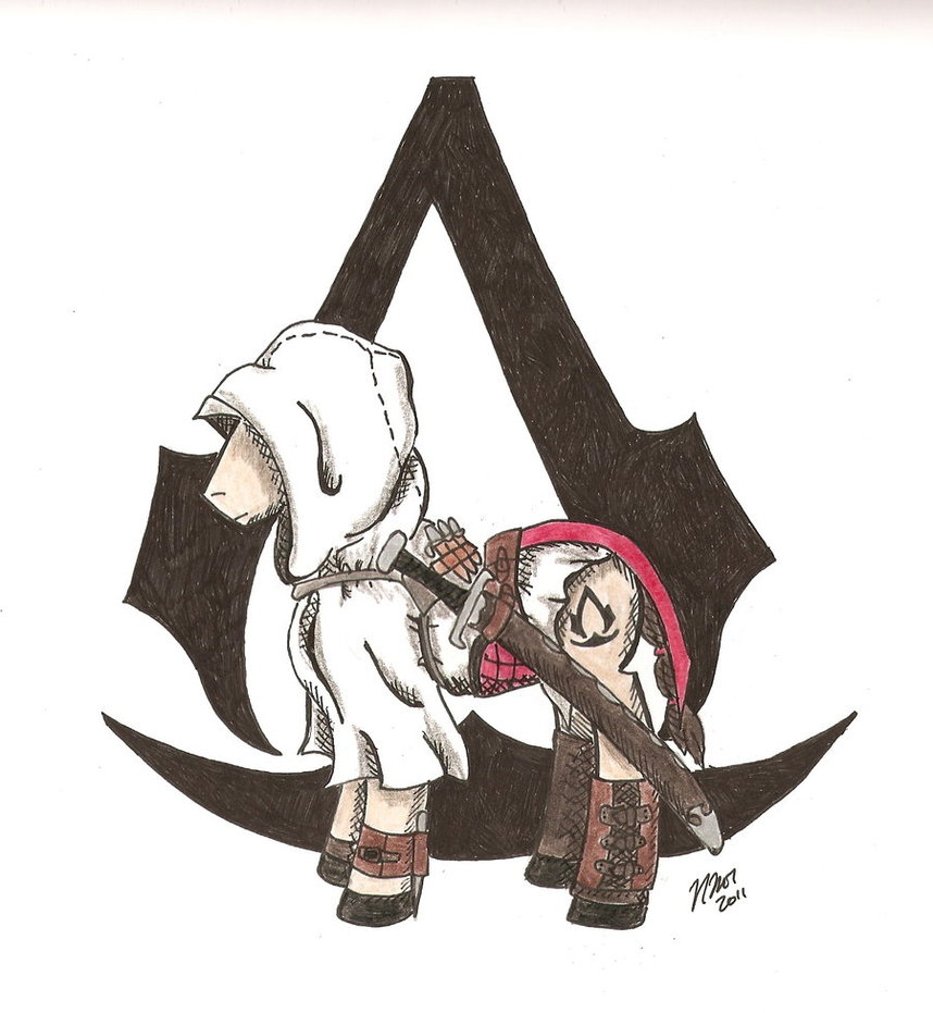 assassin's_creed crossover cutie_mark equine ezio_auditore friendship_is_magic horse knife male mammal my_little_pony plain_background pony solo sword unknown_artist video_games weapon white_background