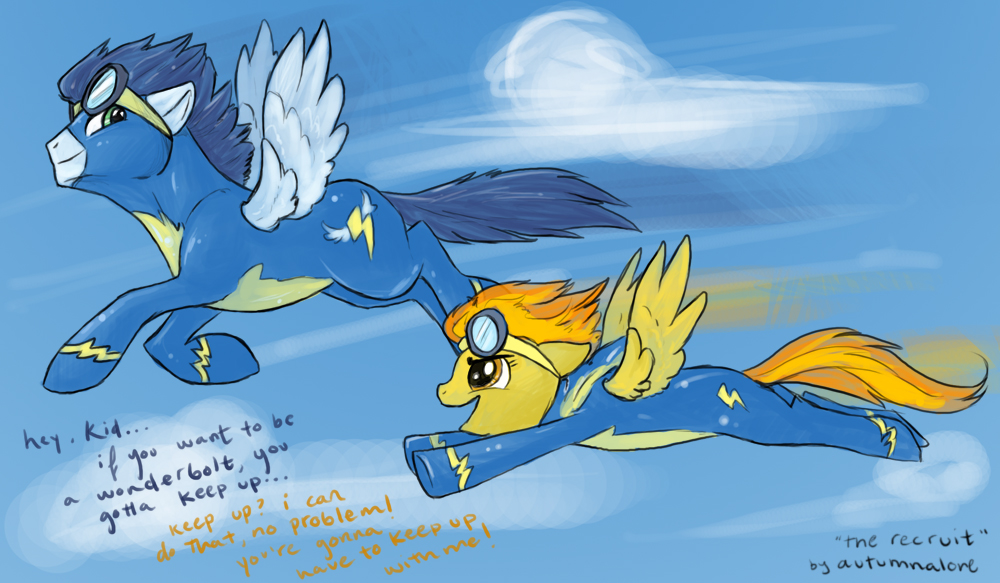 female feral friendship_is_magic fur horse male mammal my_little_pony pegasus soarin_(mlp) spitfire_(mlp) unknown_artist wings wonderbolts_(mlp) yellow yellow_fur