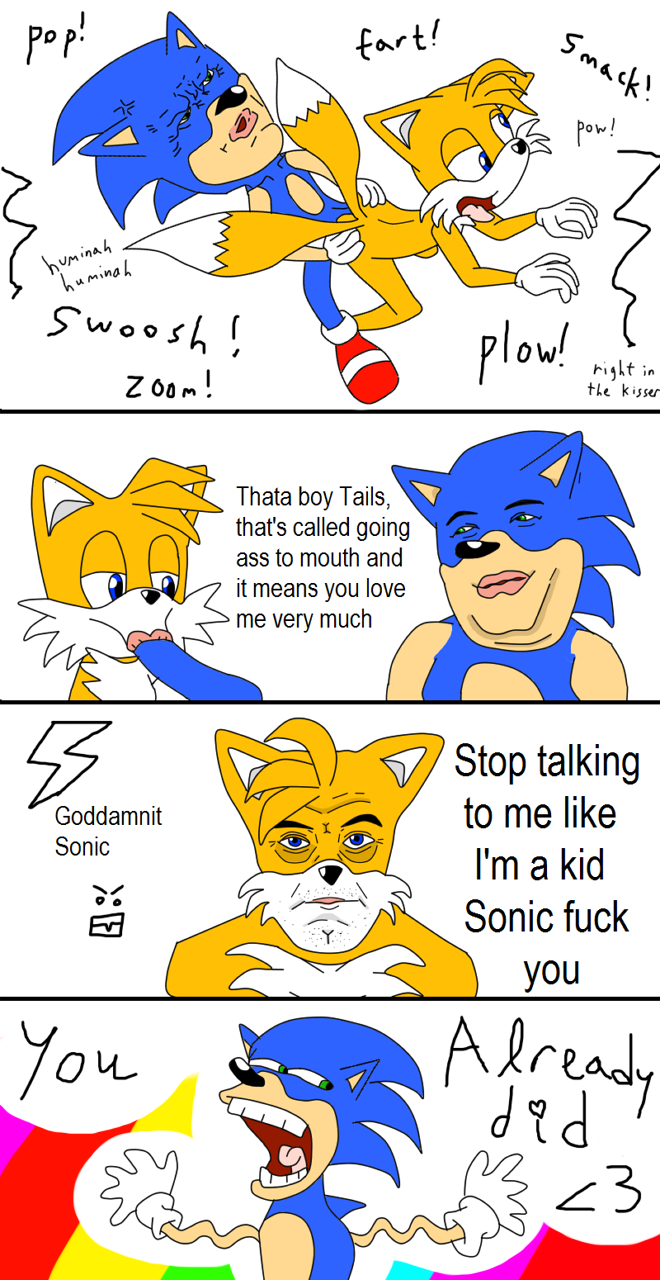 canine comic duo fox gay hedgehog male mammal miles_prower nightmare_fuel plain_background sega sonic_(series) sonic_the_hedgehog unknown_artist what white_background