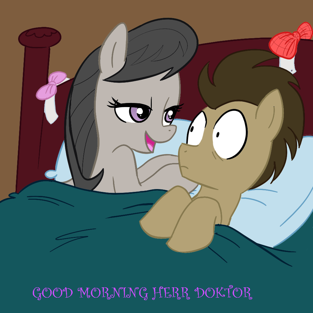 austin_powers bed black_hair bow_tie doctor_whoof_(mlp) doctor_whooves_(mlp) equine female feral friendship_is_magic hair horse in_bed madmax male mammal my_little_pony octavia_(mlp) pony shock shocked unknown_artist