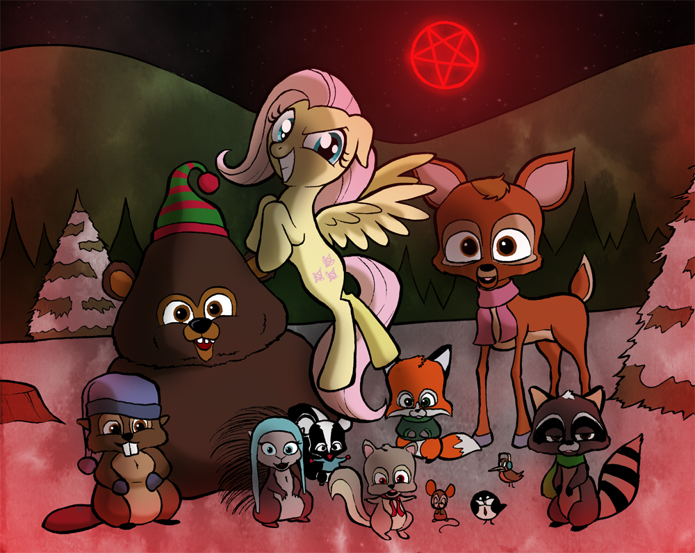 bear beaver bird canine cervine deer equine female feral fluttershy_(mlp) fox friendship_is_magic hat hooves horse looking_at_viewer male mammal mouse my_little_pony night outside pegasus pentagram pony raccoon reindeer rodent skunk snow south_park squirrel willdrawforfood1 wings woodland_critters_(south_park)