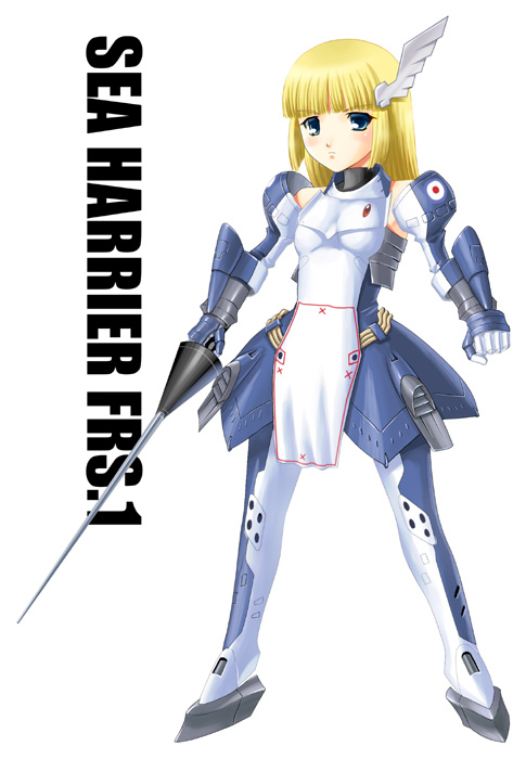 aircraft airplane armor copyright_request harrier_jump_jet jet lance mecha_musume military nagase_mizuchi navy personification polearm royal_navy solo weapon
