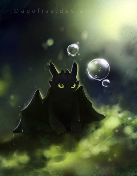 black black_body bubble bubbles cute dragon feral green green_eyes how_to_train_your_dragon male night_fury scalie solo toothless