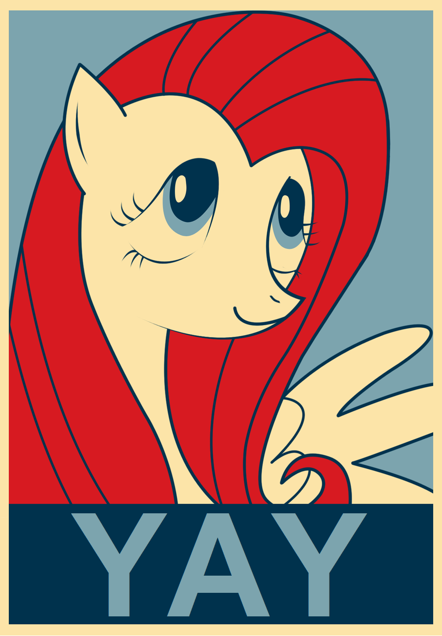 election equestria-election equine female feral fluttershy_(mlp) friendship_is_magic horse mammal my_little_pony pegasus pony poster propaganda shepard_fairey solo wings yay