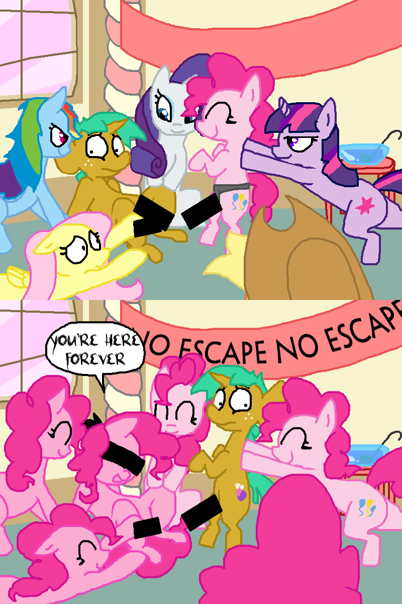 blindfold blue_fur censored comic cub cutie_mark dialog dildo english_text equine female feral fluttershy_(mlp) friendship_is_magic fur hair horn horse imminent_rape male mammal meme my_little_pony pegasus pink_fur pink_hair pinkie_pie_(mlp) pony rainbow_dash_(mlp) rarity_(mlp) sex_toy snails_(mlp) strapon text the_weaver there_is_no_god twilight_sparkle_(mlp) uhoh unicorn wings young